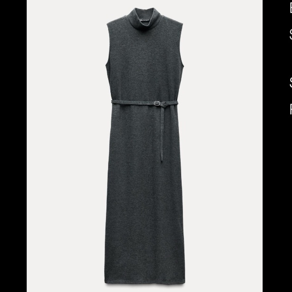 Zara Grey Belted Midi Dress